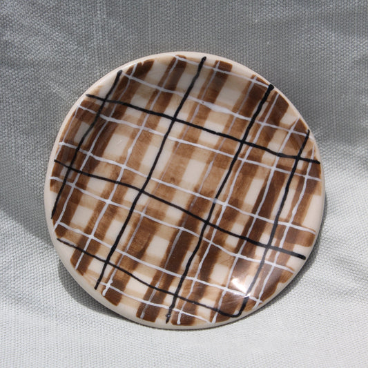 Brown Plaid Ring Dish